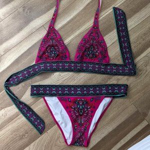 S / XS Pink and Turquoise Bikini Swim Suit